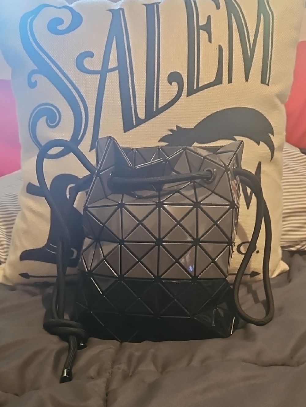Authentic Bao Bao Issey Miyake Wring Gunmetal Geometric Drawstring Bag 1199 MSRP